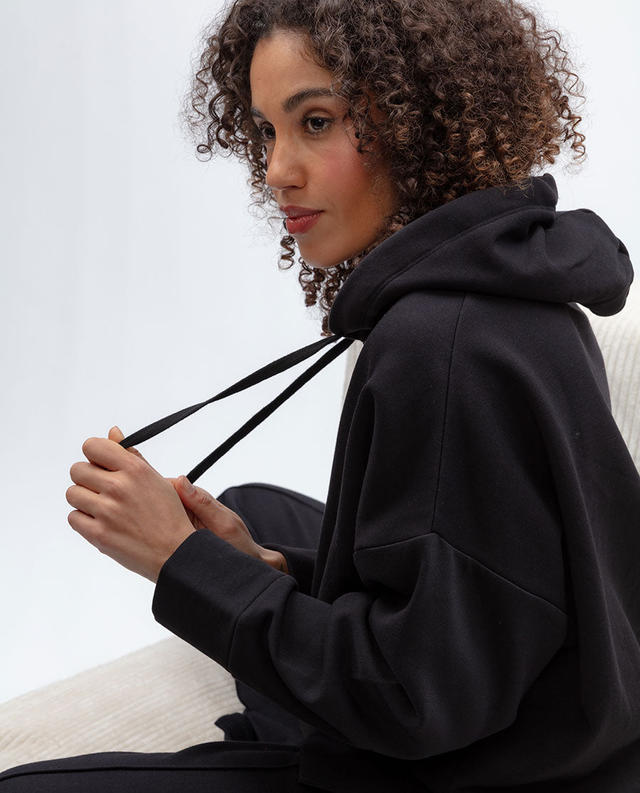 Womens Black Jersey Relaxed Hoodie