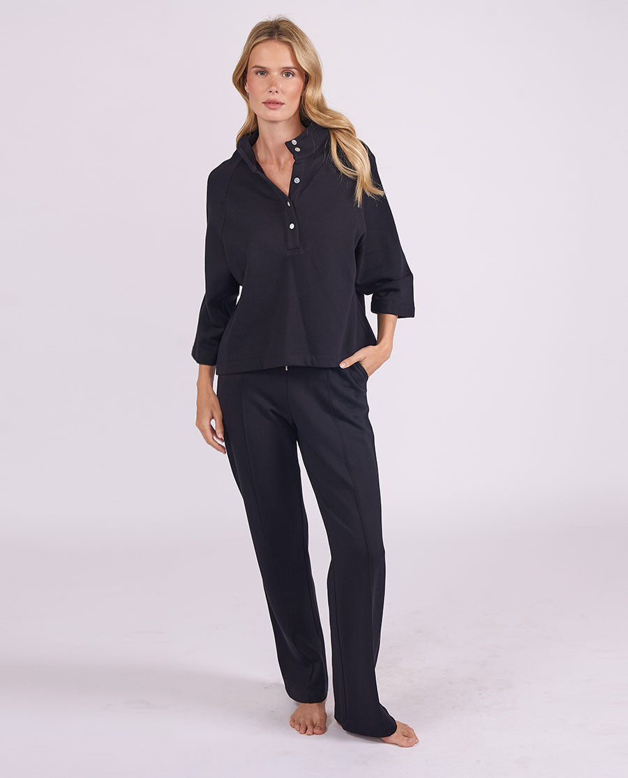 Womens Black Jersey Wide Leg Joggers