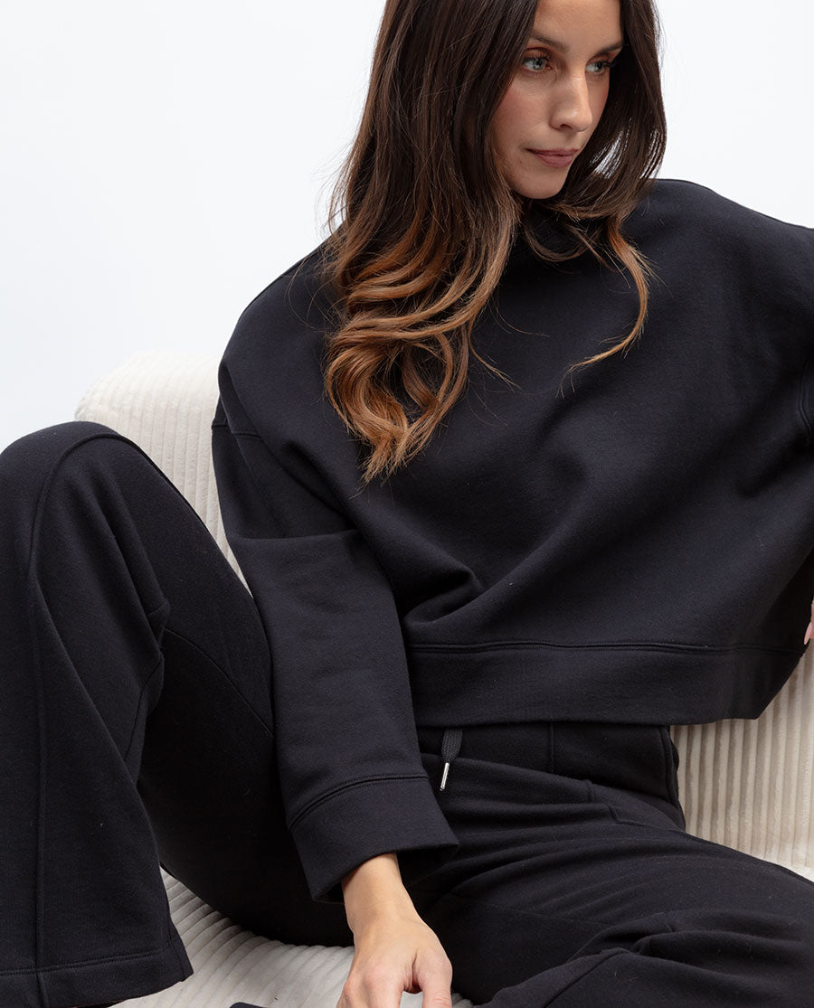 Womens Black Jersey Wide Leg Joggers