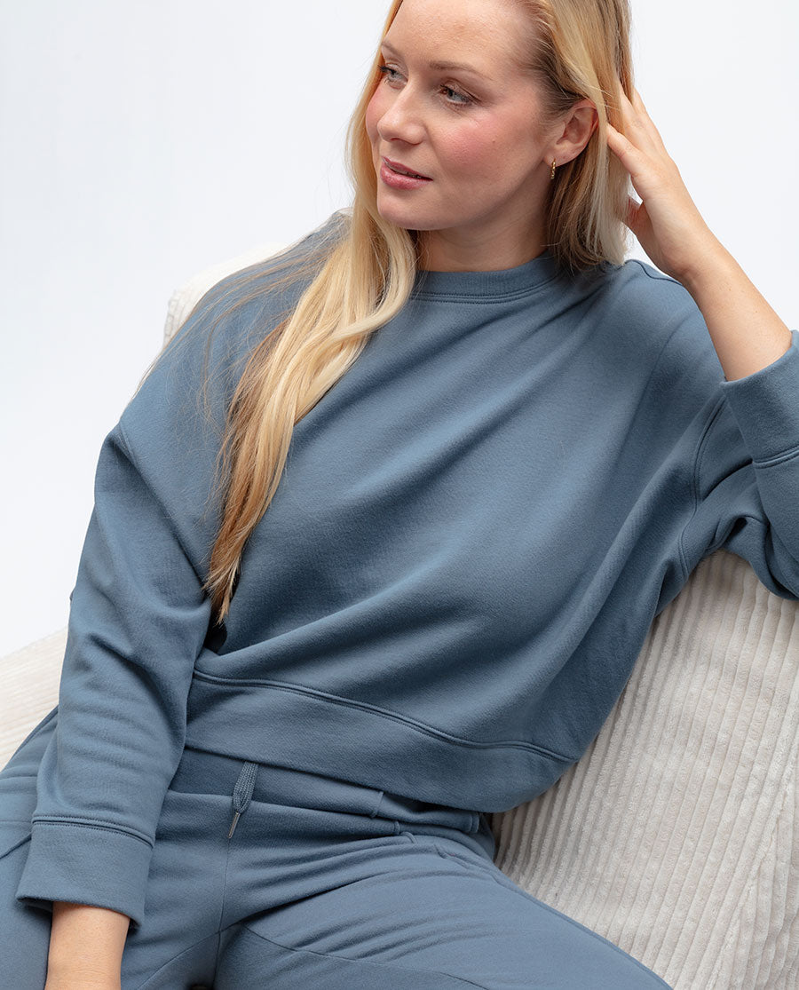 Womens Smoky Blue Jersey Crew-Neck Sweatshirt