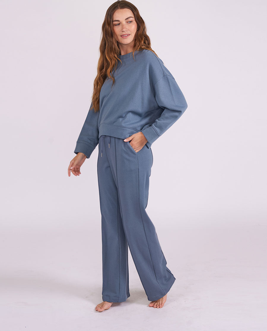 Womens Smoky Blue Jersey Crew-Neck Sweatshirt
