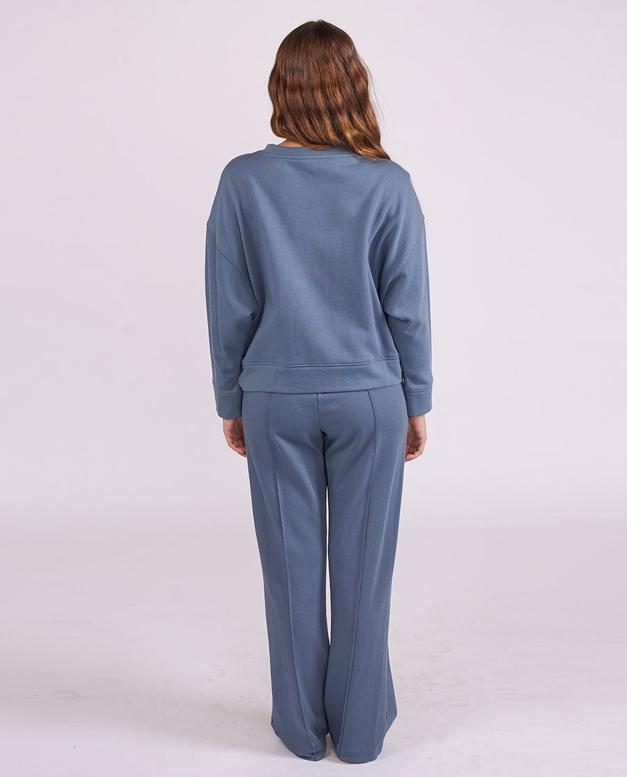 Womens Smoky Blue Lounge Crew-Neck and Joggers Set