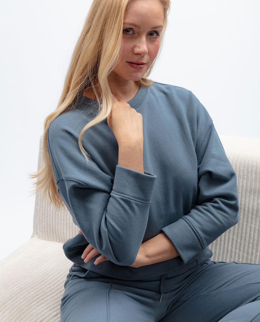 Womens Smoky Blue Lounge Crew-Neck and Joggers Set