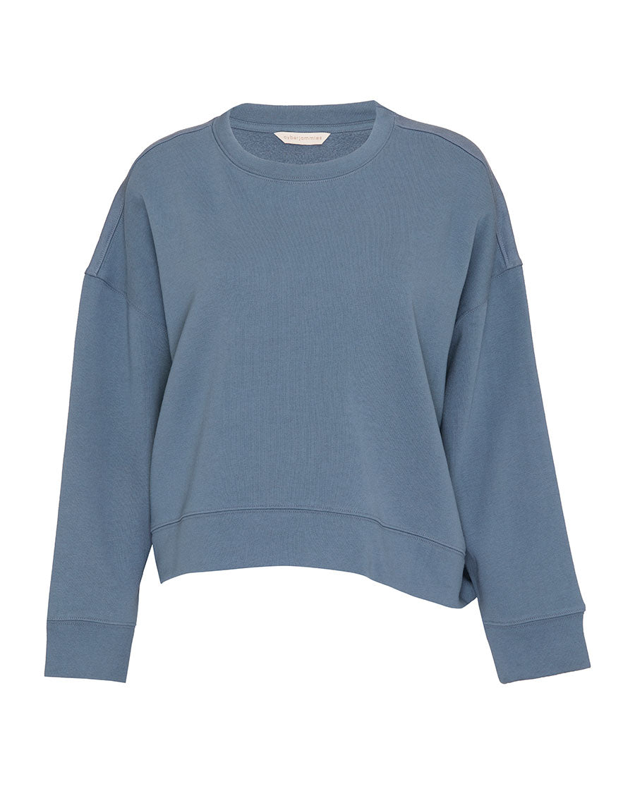 Womens Smoky Blue Jersey Crew-Neck Sweatshirt