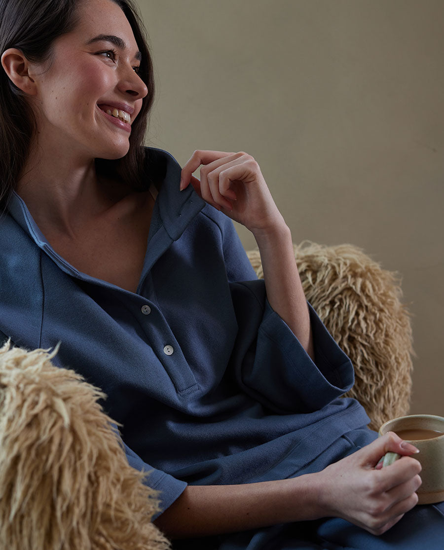 The Lounge Edit Womens Smoky Blue Jersey Half-Button Sweatshirt