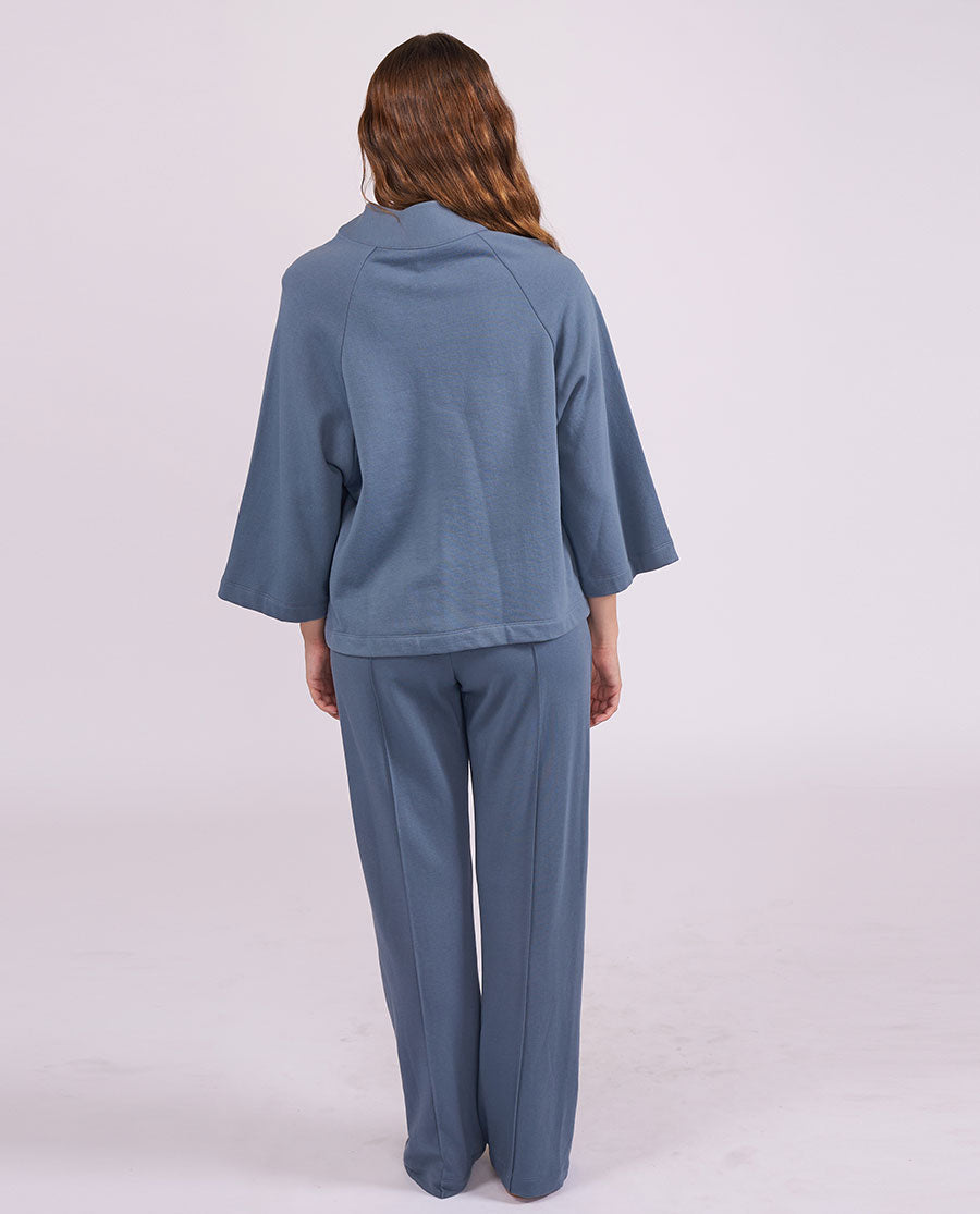 Womens Smoky Blue Lounge Half Button Sweatshirt and Joggers Set