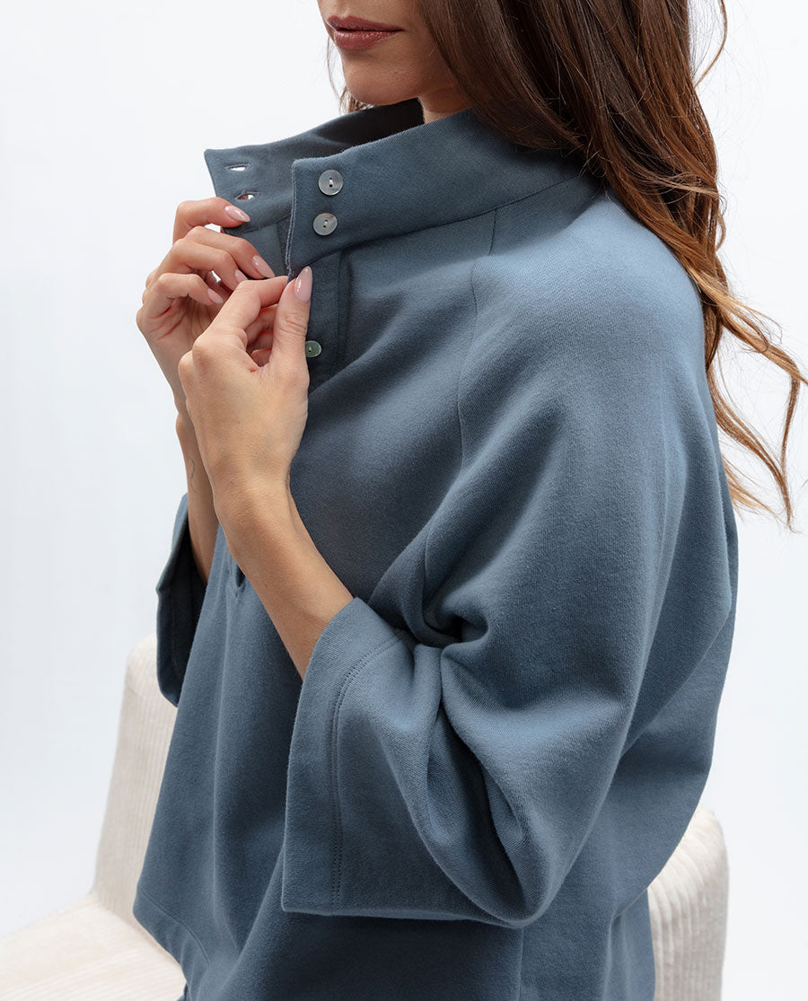 Womens Smoky Blue Lounge Half Button Sweatshirt and Joggers Set