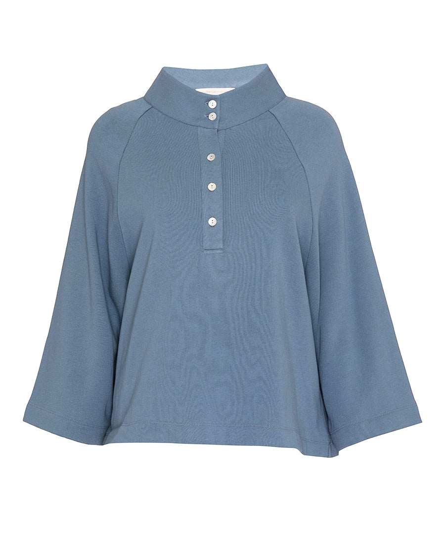 Womens Smoky Blue Jersey Half-Button Sweatshirt
