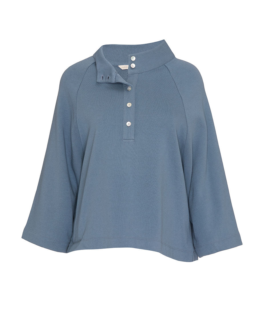Womens Smoky Blue Jersey Half-Button Sweatshirt