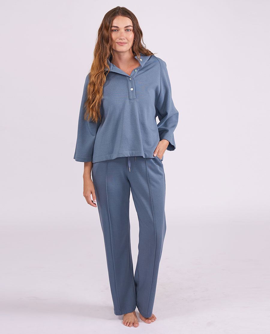 Womens Smoky Blue Jersey Wide Leg Joggers