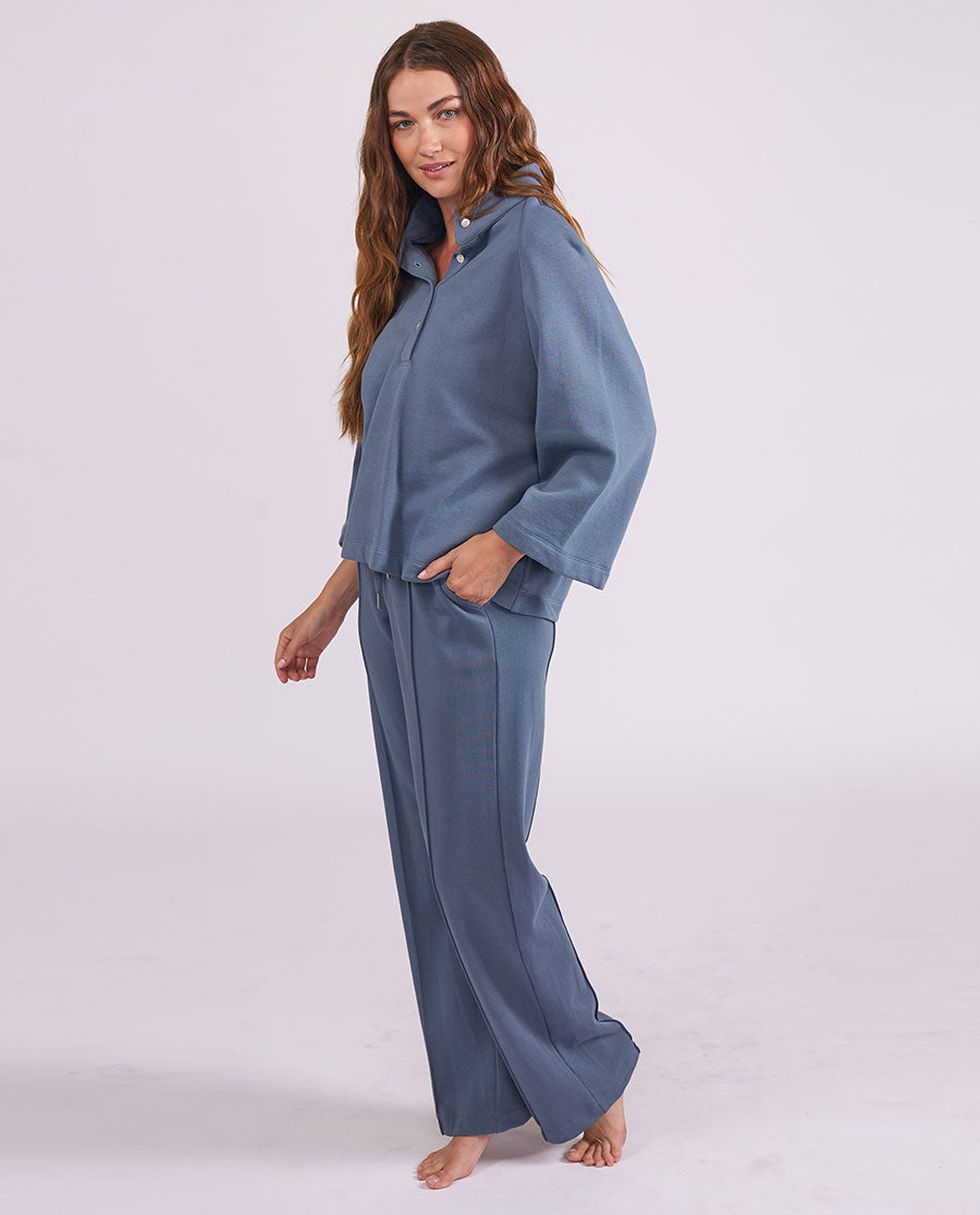 Womens Smoky Blue Jersey Wide Leg Joggers