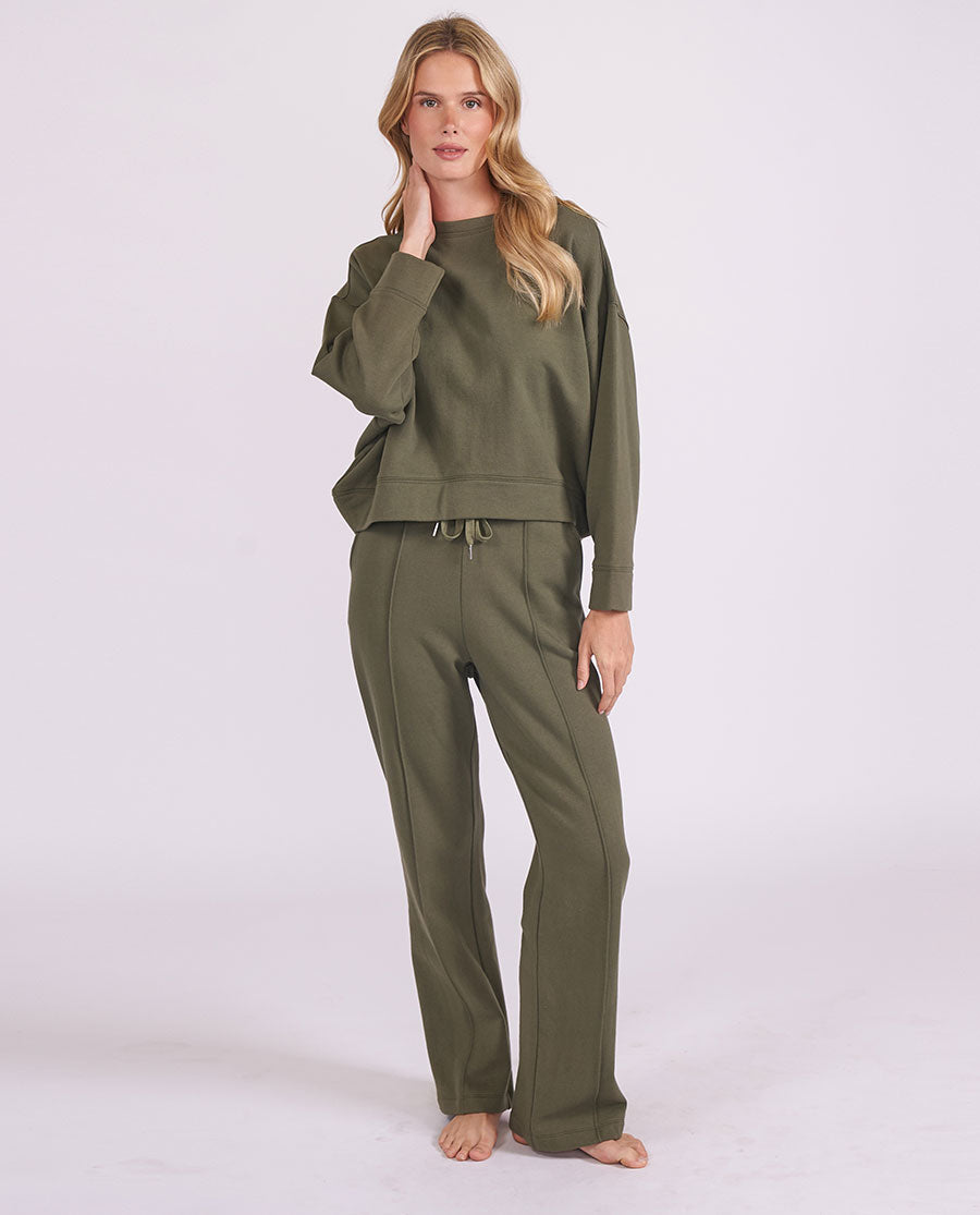 Womens Olive Lounge Crew-Neck and Joggers Set