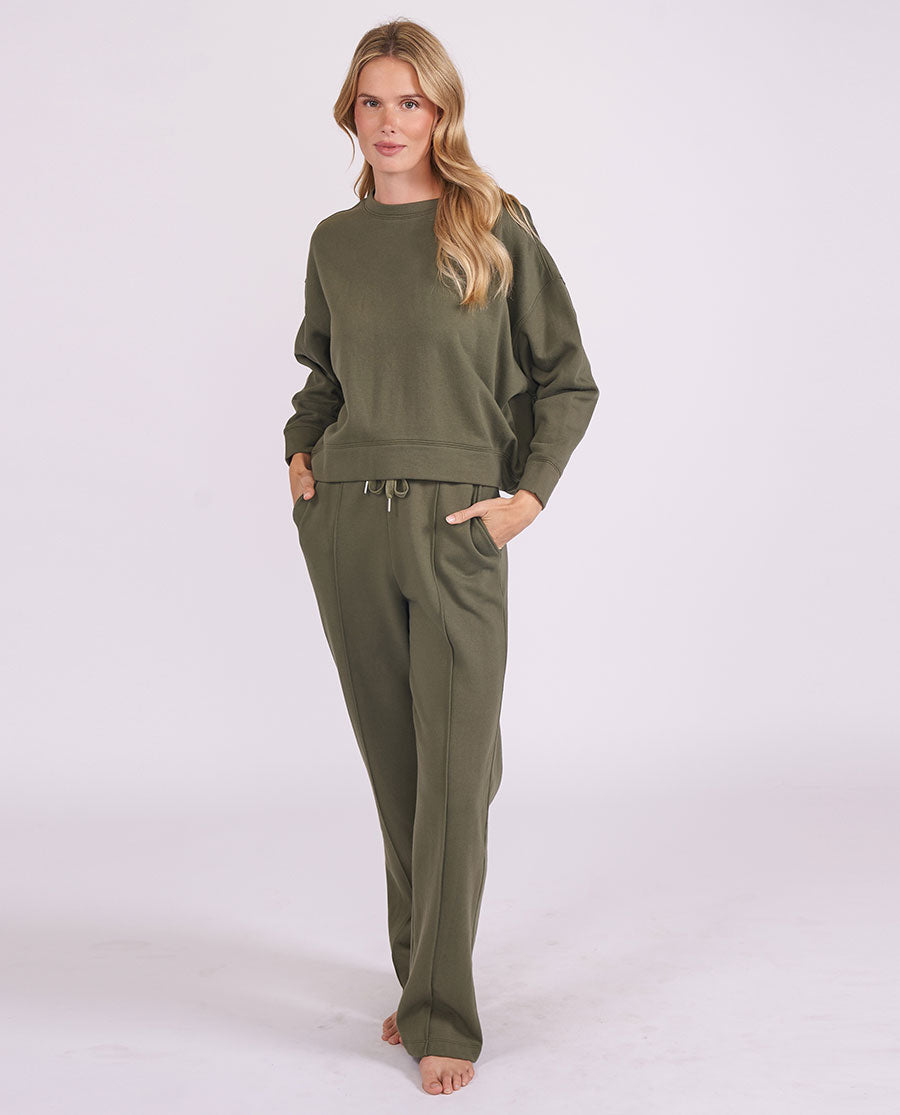 Womens Olive Lounge Crew-Neck and Joggers Set