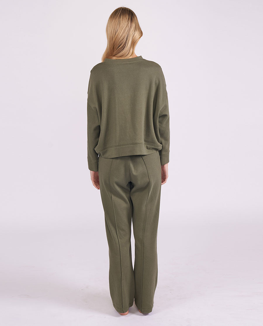 Womens Olive Lounge Crew-Neck and Joggers Set