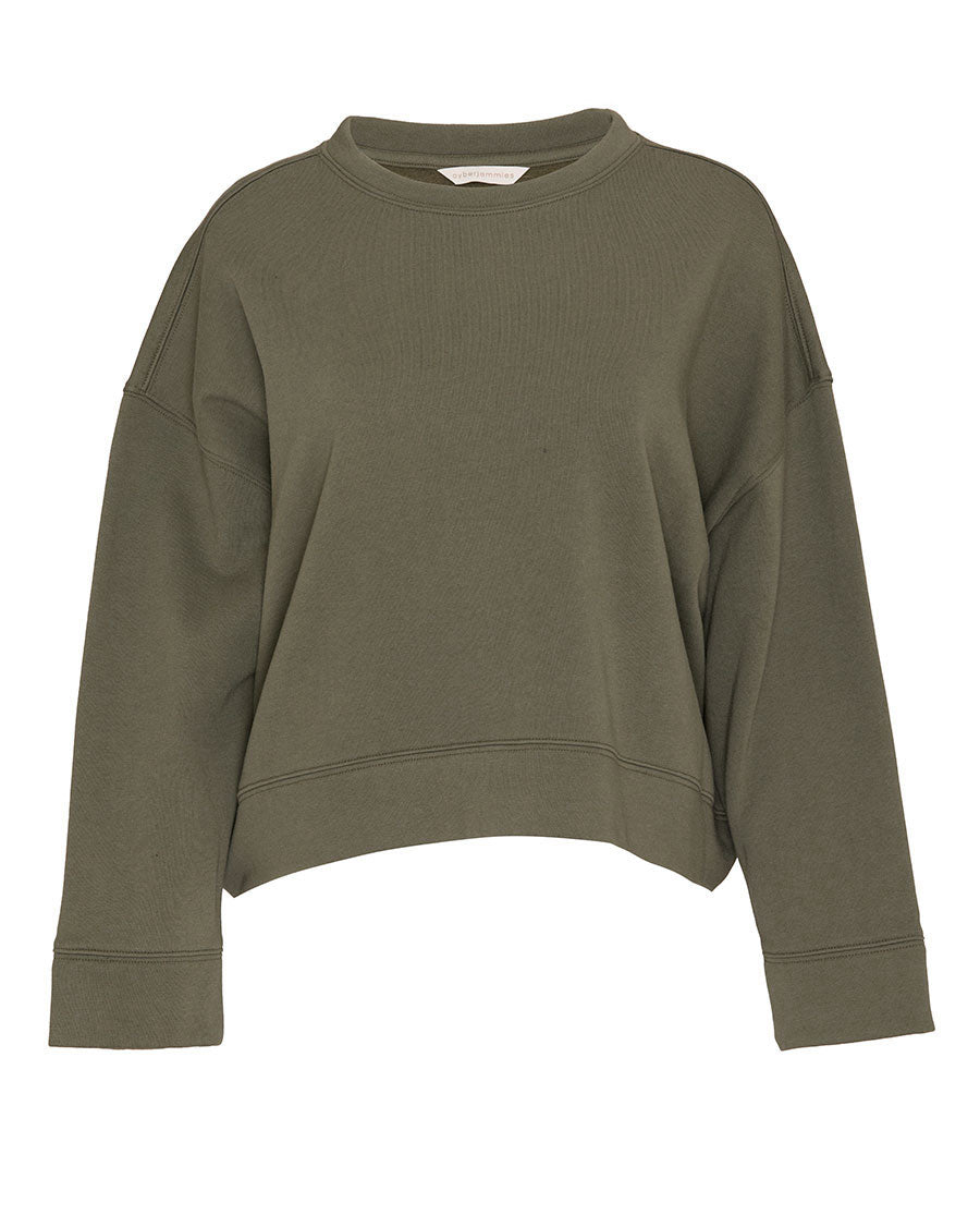 Womens Olive Green Jersey Crew-Neck Sweatshirt