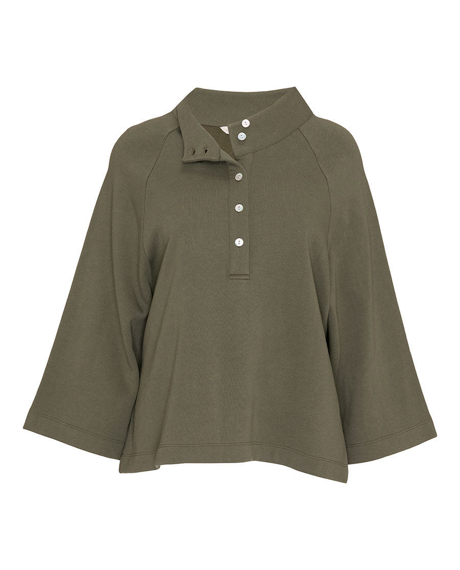 Womens Olive Green Jersey Half-Button Sweatshirt