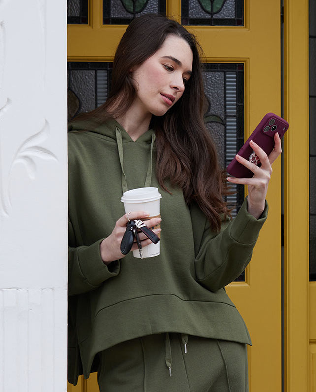 Womens Olive Green Jersey Hoodie