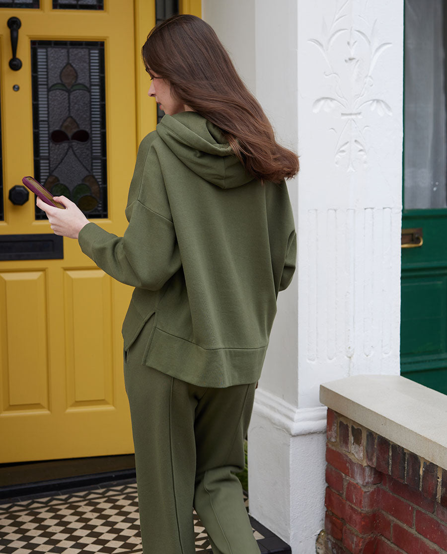 Womens Olive Green Jersey Hoodie