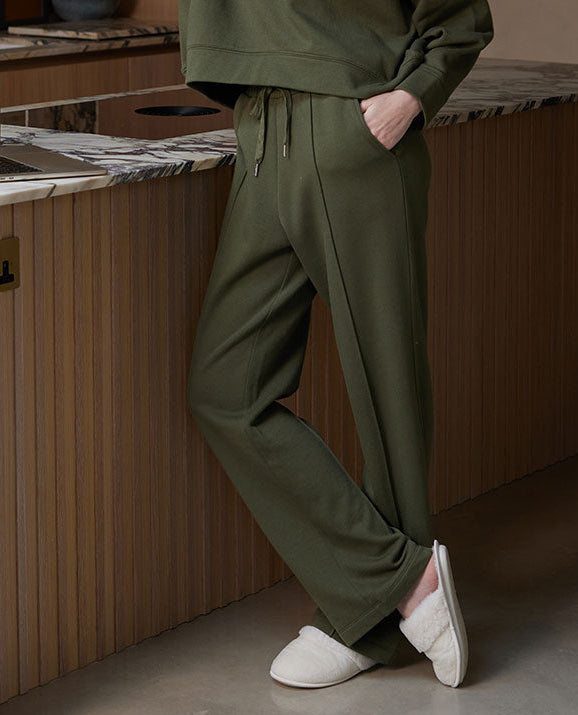 Womens Olive Green Jersey Wide Leg Joggers