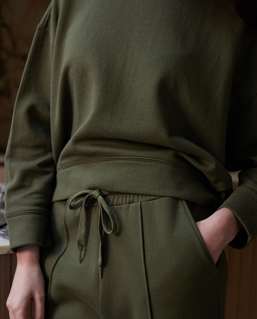 Womens Olive Green Jersey Wide Leg Joggers