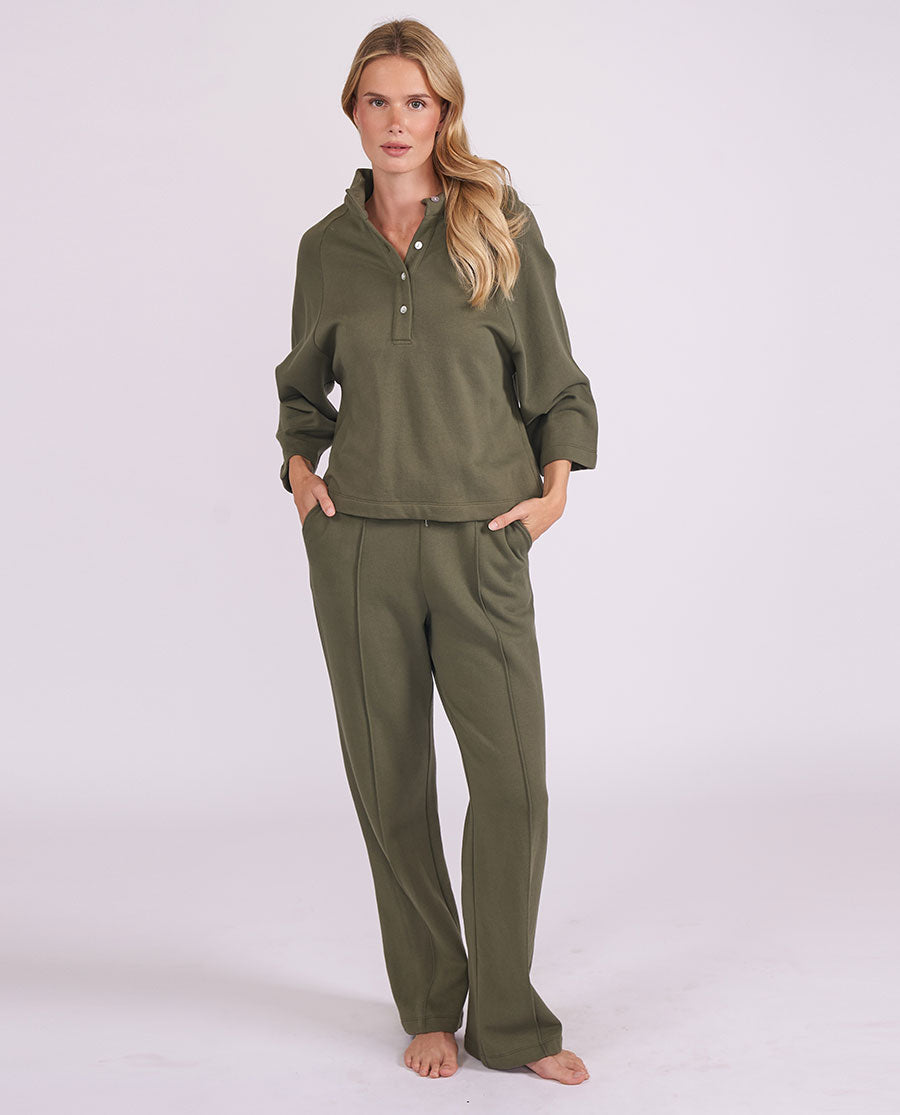 Womens Olive Green Jersey Wide Leg Joggers