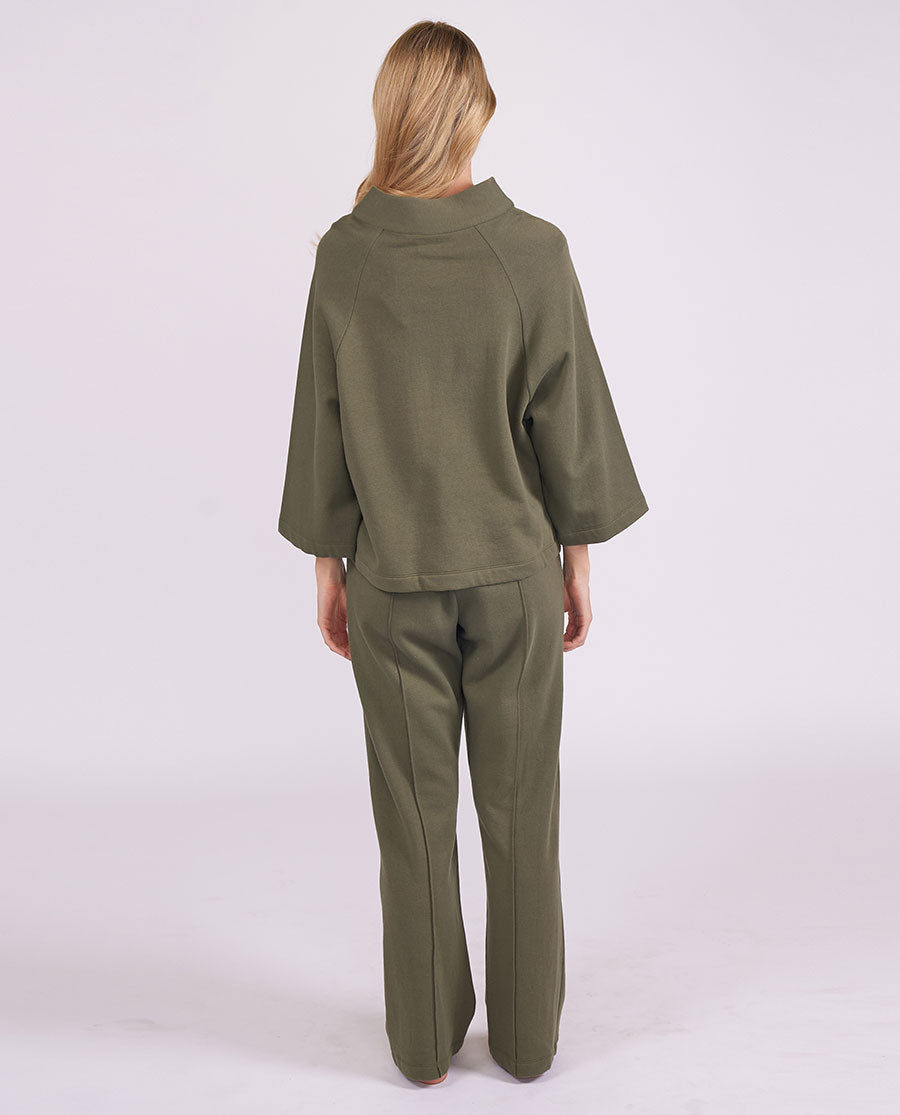 Womens Olive Green Jersey Wide Leg Joggers