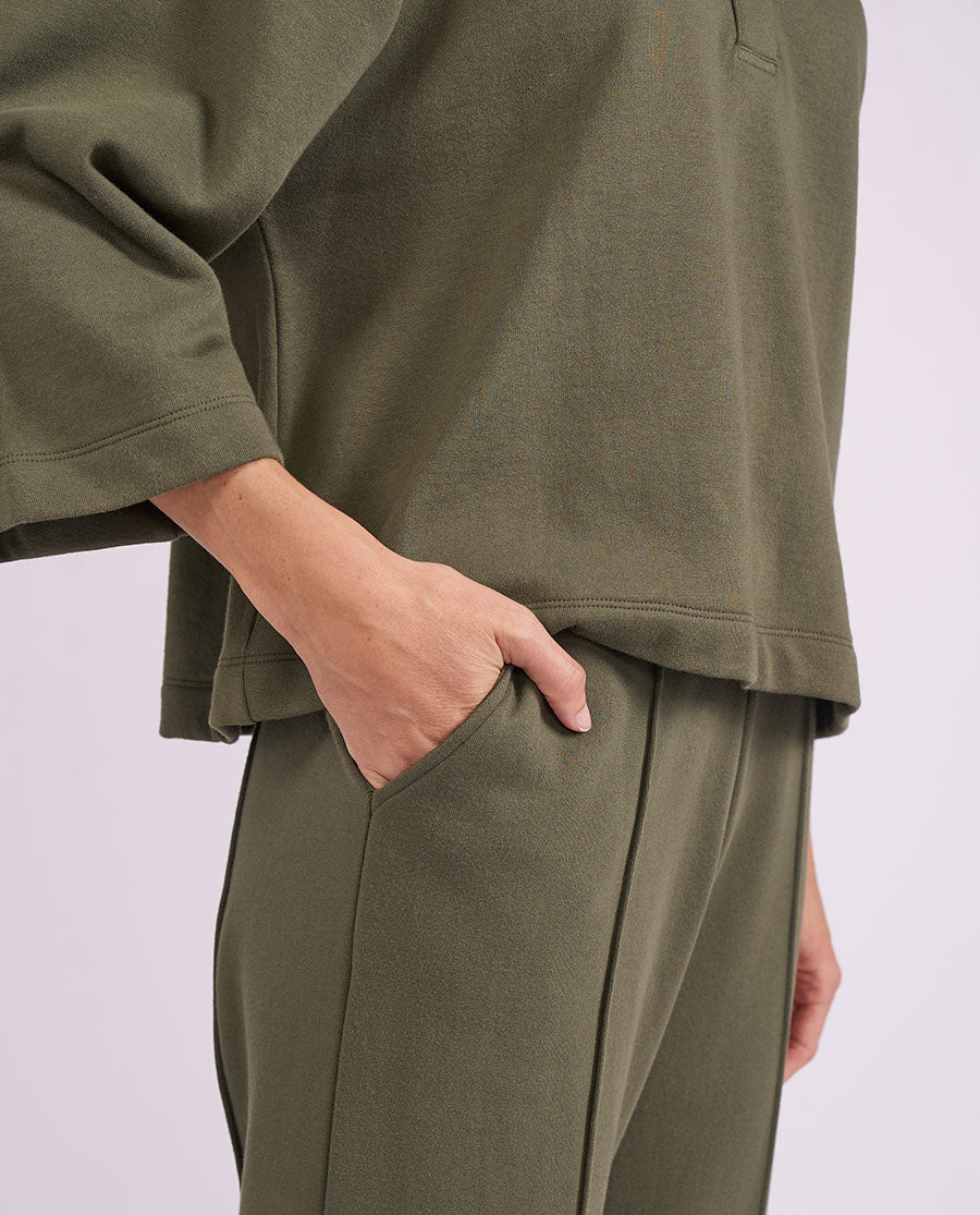 Womens Olive Green Jersey Wide Leg Joggers