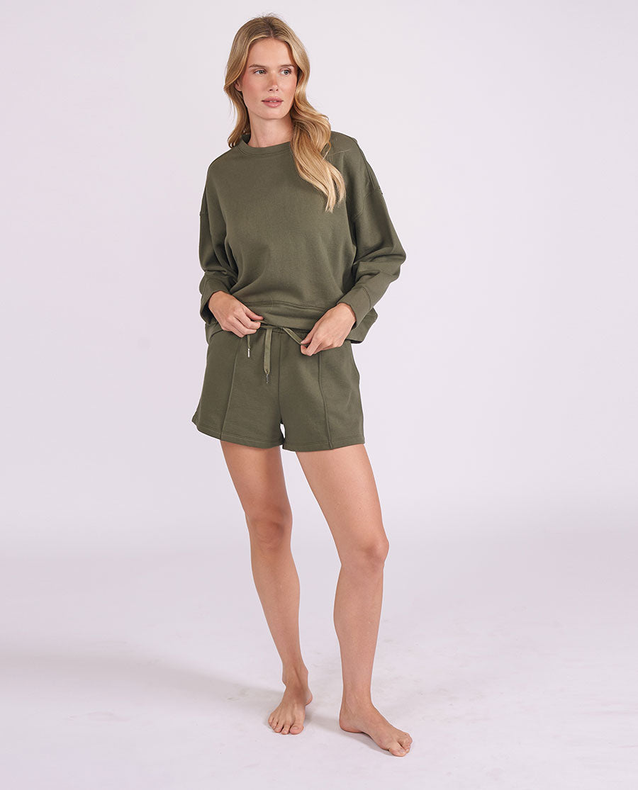 Womens Olive Lounge Crew-Neck and Shorts Set
