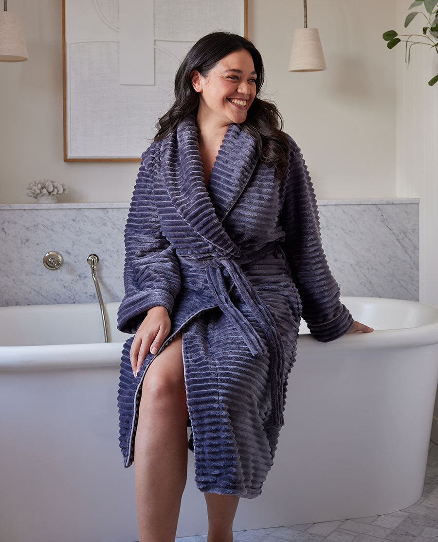 Womens Striped Charcoal Cosy Robe