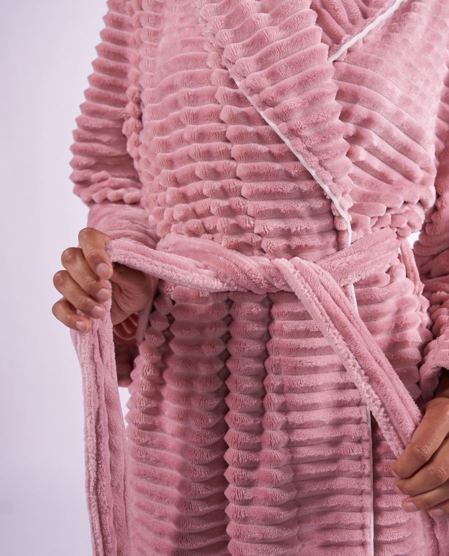 Womens Striped Dusky Pink Cosy Dressing Gown