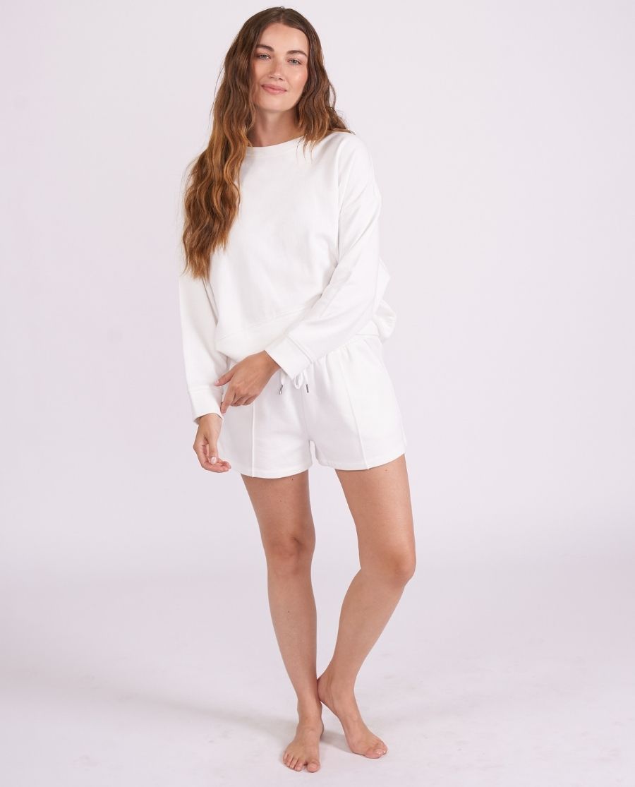 Womens White Lounge Crew-Neck and Shorts Set