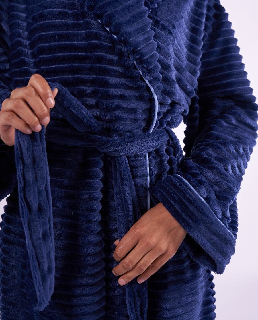 Womens Striped Navy Cosy Dressing Gown