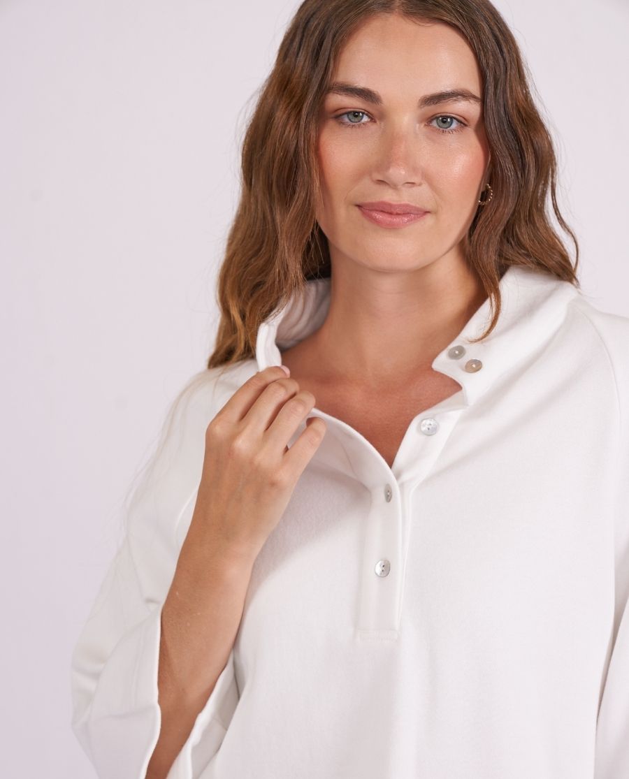 Womens White Lounge Half-Button Sweatshirt and Joggers Set