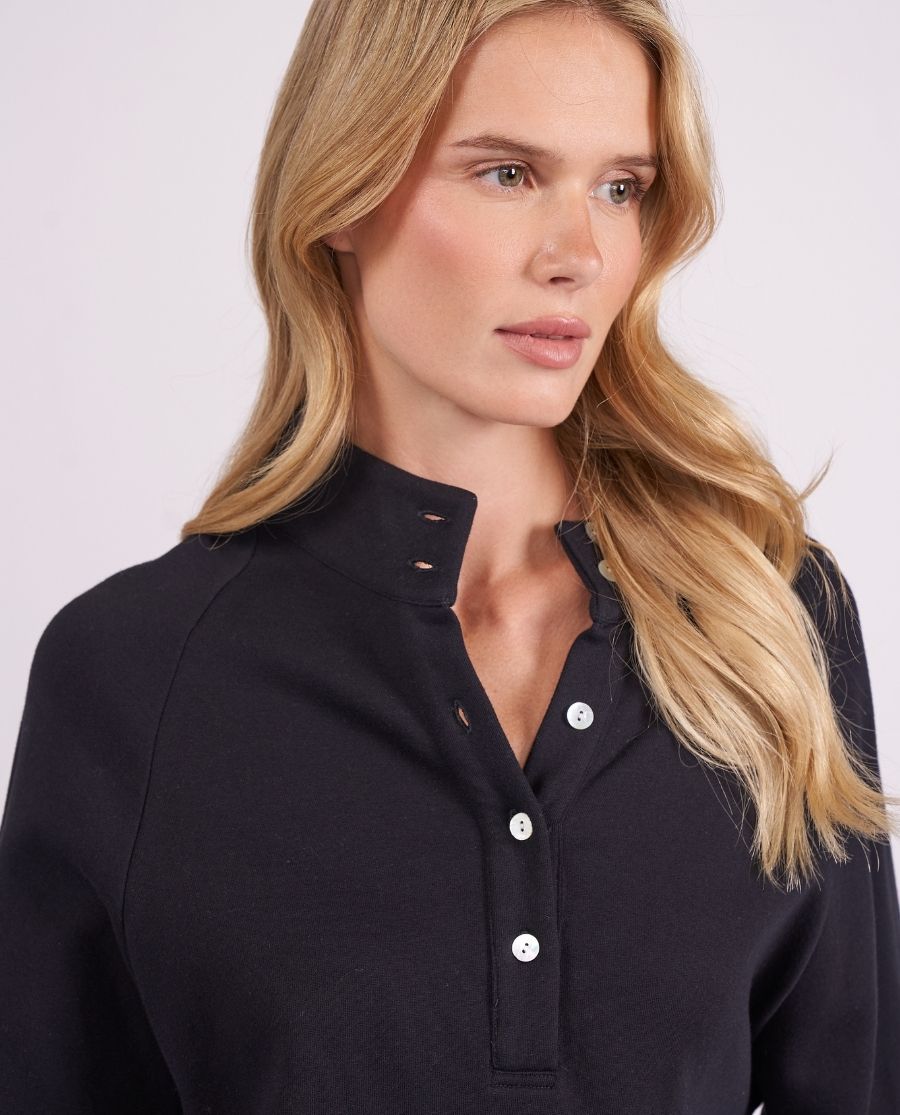 Womens Black Lounge Half Button Sweatshirt and Joggers Set