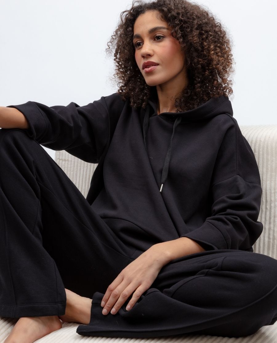Womens Black Lounge Hoodie and Joggers Set
