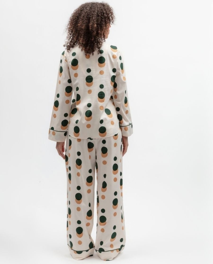 Womens Green Spot Print Pyjama Set