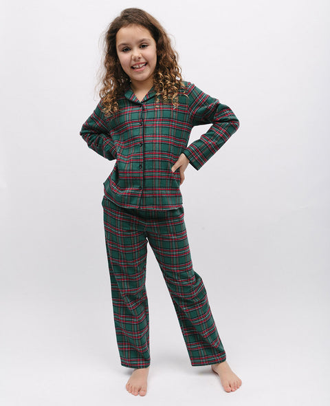 Whistler Kids Unisex-Pyjama-Set in Dunkelgrün mit Karomuster