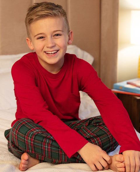Whistler Kids Unisex Red Jersey T-shirt and Super Cosy Check Pyjama Set