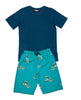 Cove Boys – Grünes Jersey-T-Shirt und Shorty-Set mit Schildkröten-Print