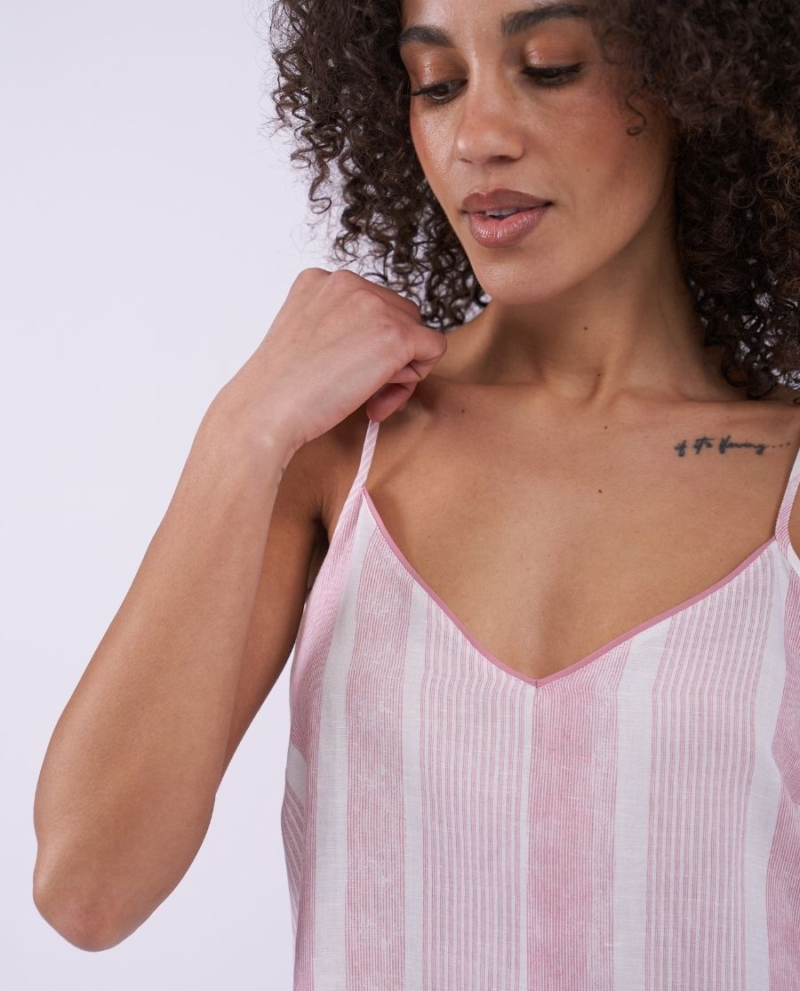 The Linen Edit Womens Printed Stripe Strappy Short Nightdress