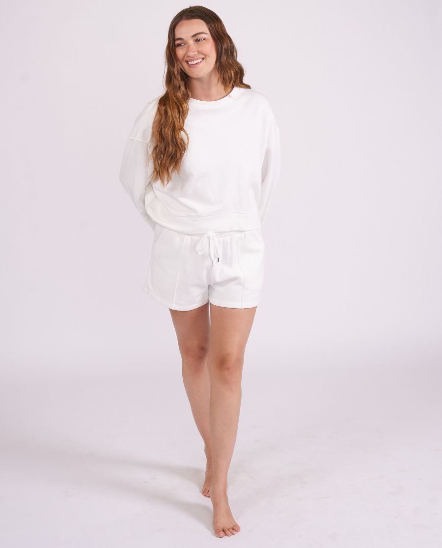Womens White Lounge Crew-Neck and Shorts Set