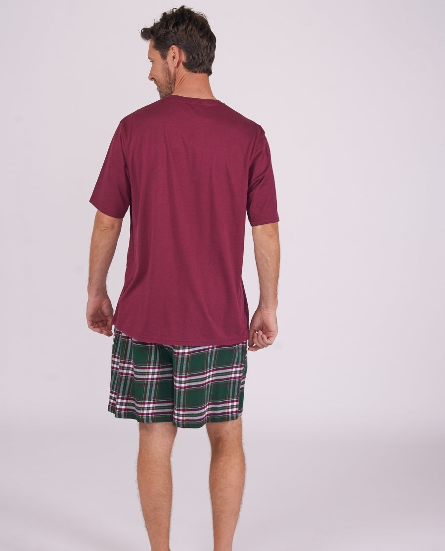 Mens Short Sleeve Jersey T-shirt and Green Brushed Check Short