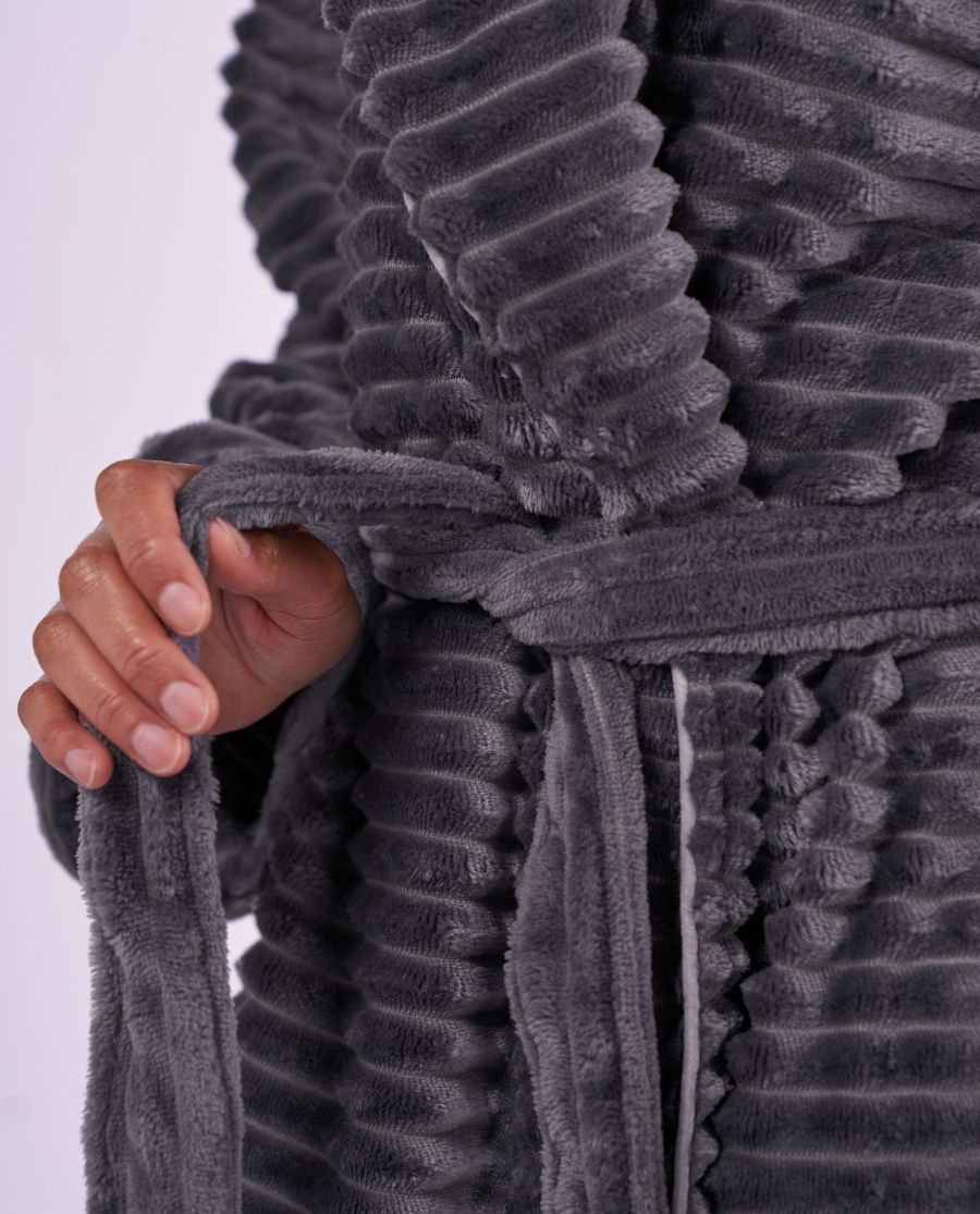 Womens Striped Charcoal Cosy Dressing Gown
