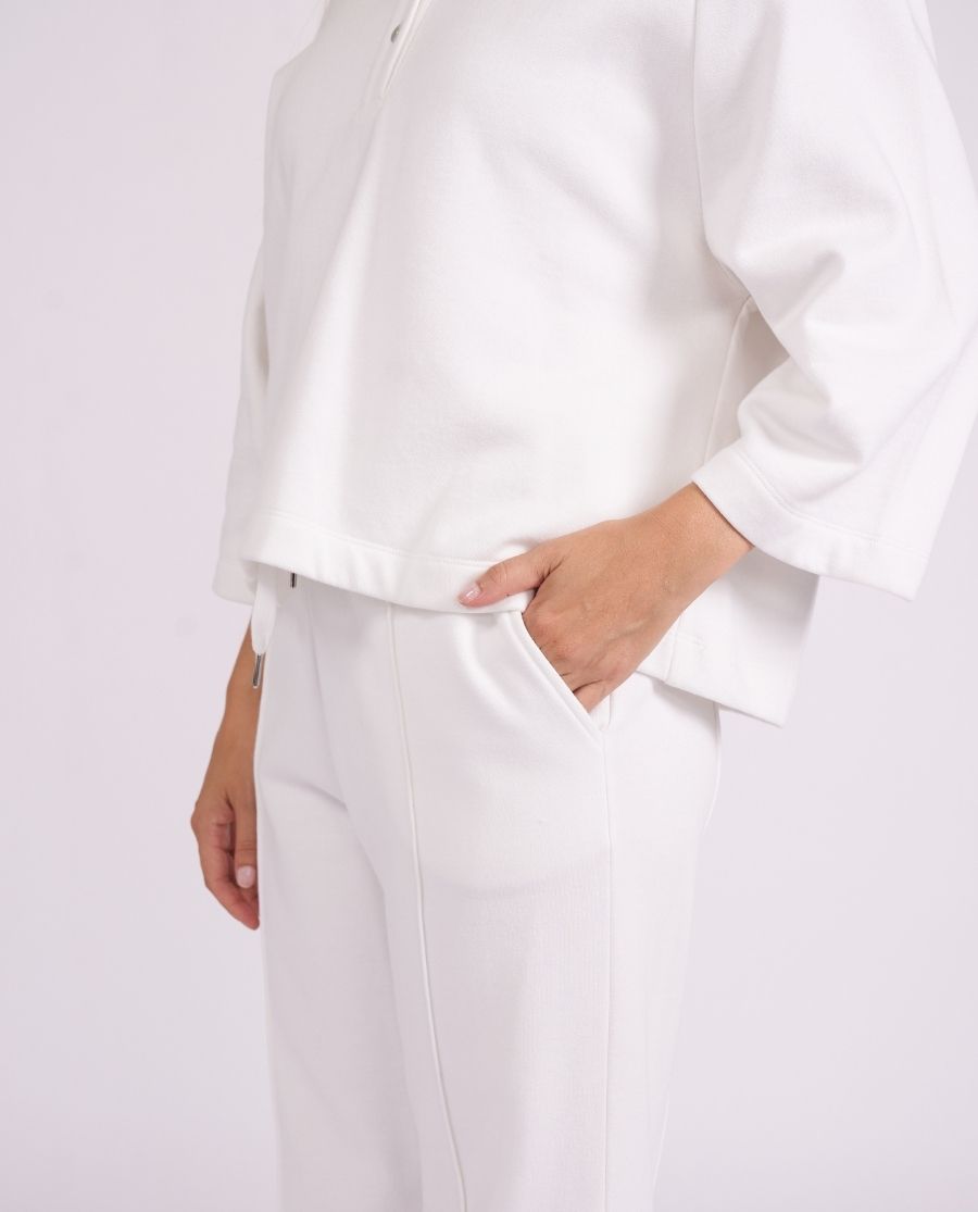 Womens White Lounge Half-Button Sweatshirt and Joggers Set