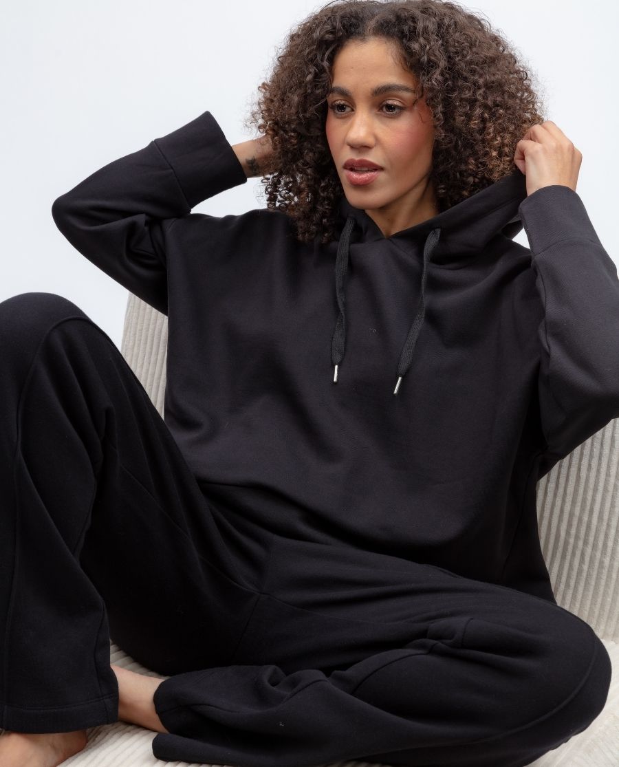 Womens Black Lounge Hoodie and Joggers Set