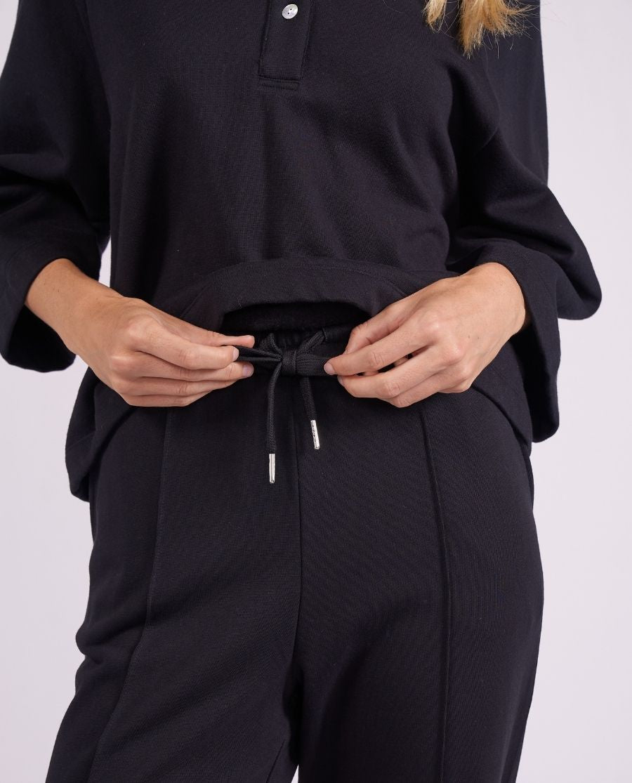 Womens Black Lounge Half Button Sweatshirt and Joggers Set