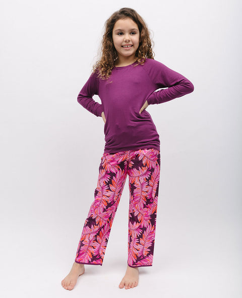 Carina Girls Slouch Jersey Top and Palm Leaf Print Pyjama Set