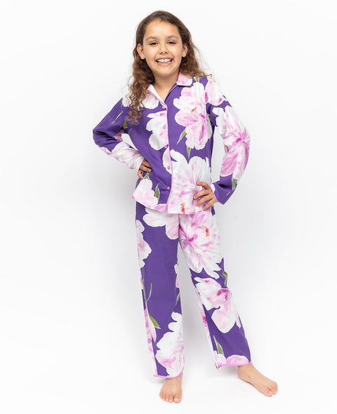 Valentina Girls Purple Floral Print Pyjama Set