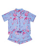 Zoey Girls - Ensemble shorty bleu à imprimé flamant rose