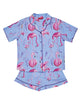 Zoey Girls - Ensemble shorty bleu à imprimé flamant rose